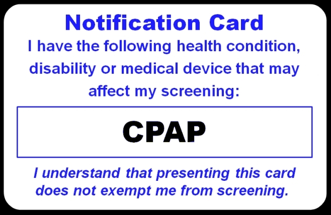 Medical Equipment Carry-On Bag Tag &amp; TSA Notification Card CPAP BiPAP ...
