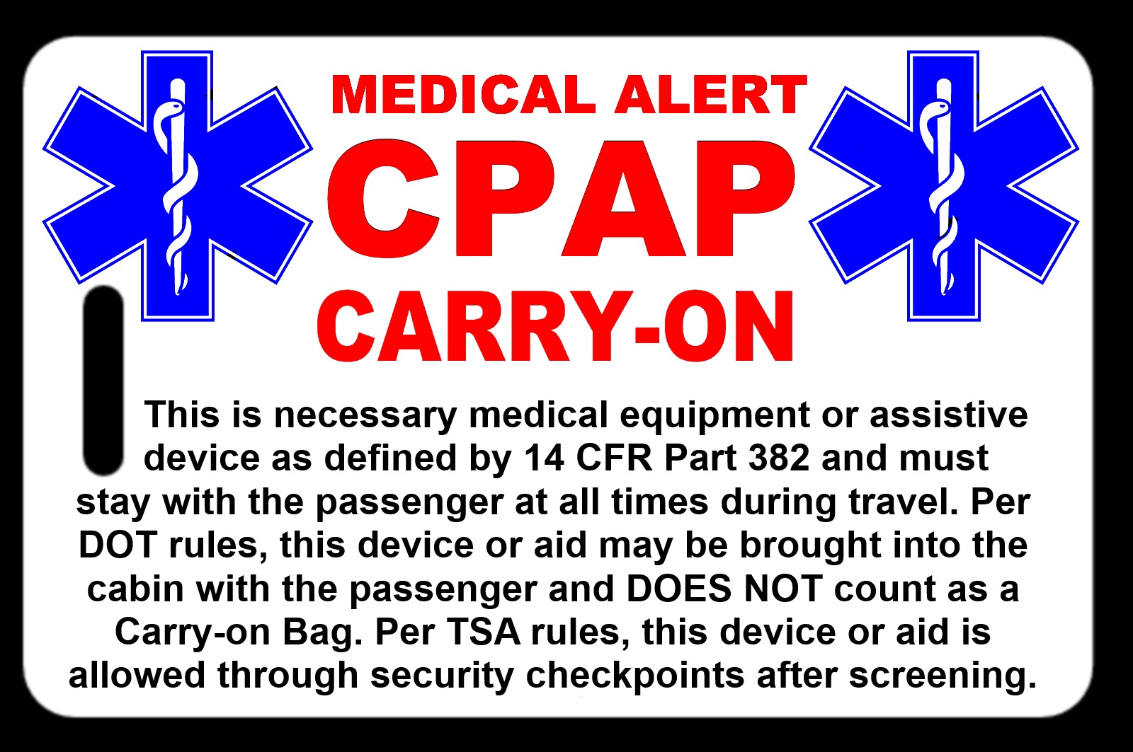 Carry On CPAP Bag Tag TSA CPAP BiPAP APNEA POC EBay